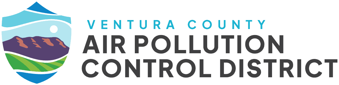 Ventura County Air Pollution Control District logo featuring stylized landscape with mountains, sky, and fields beside the text.
