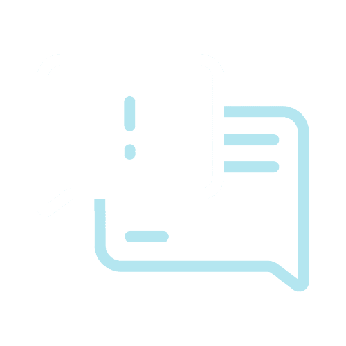 Two overlapping speech bubbles, one with an exclamation mark and the other with horizontal lines, representing communication or messaging.