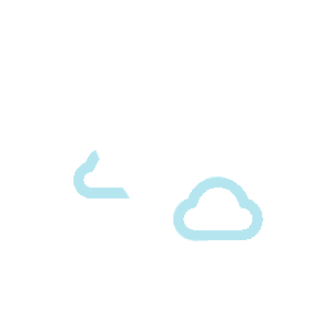 Simple line drawing of a hot air balloon with two small clouds beside it.