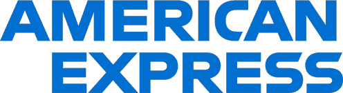 Blue American Express text logo on a black background.